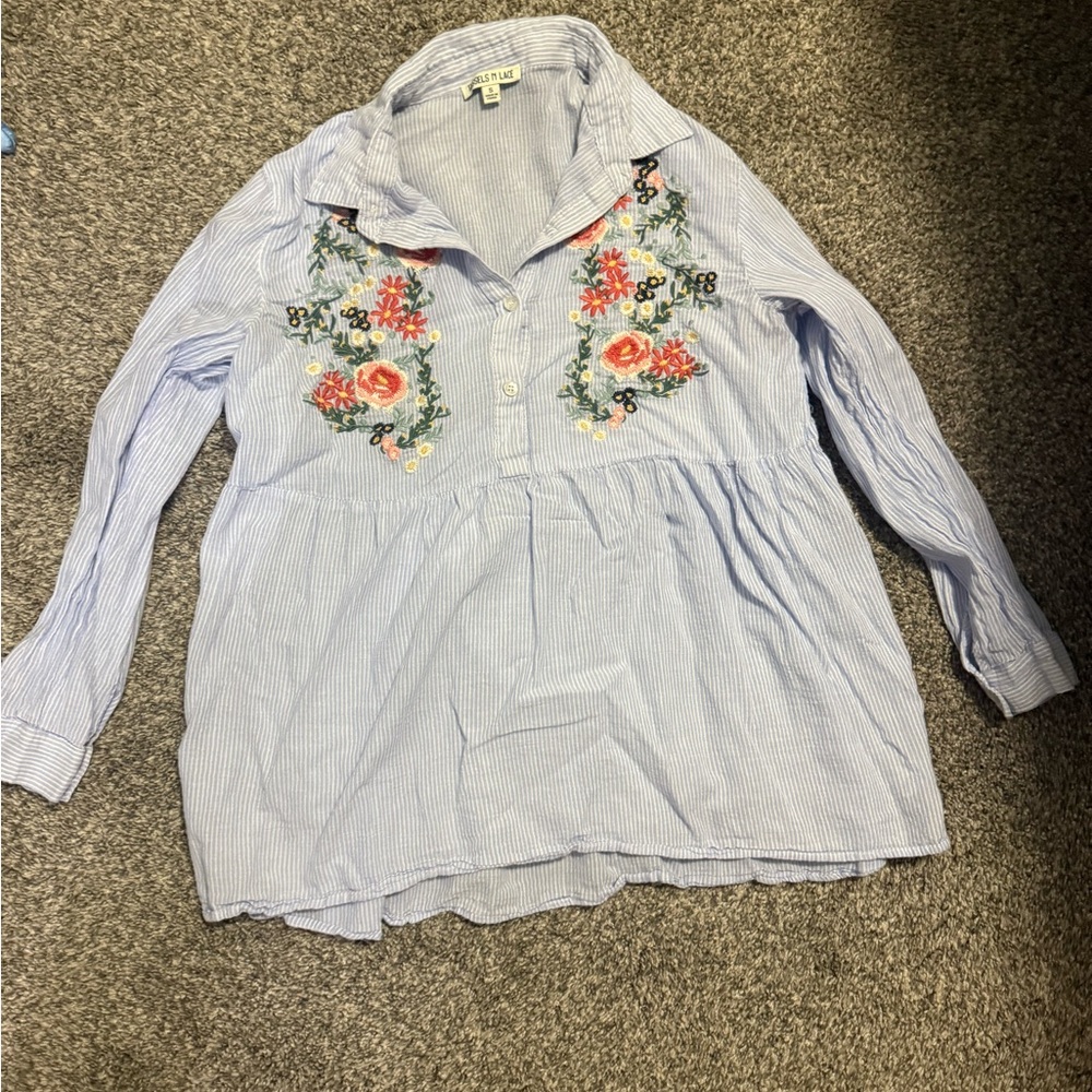 Striped Blouse with Floral Embroidery